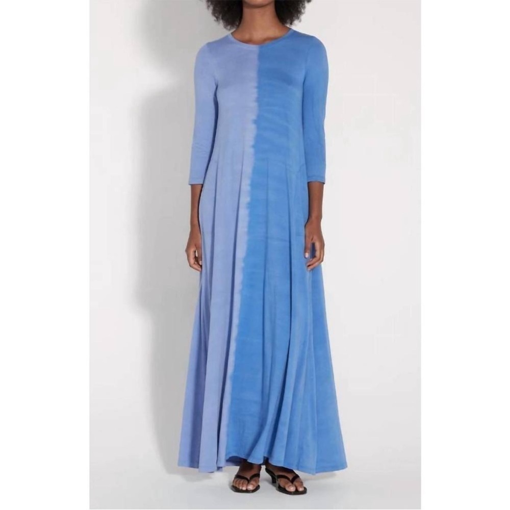 NWT Raquel Allegra jersey drama maxi dress in patchwork blue long soft stretchy